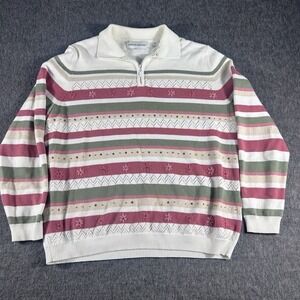 Women's Cottagecore Grandma Collared Pullover Sweater Knit Striped Sequins SZ M